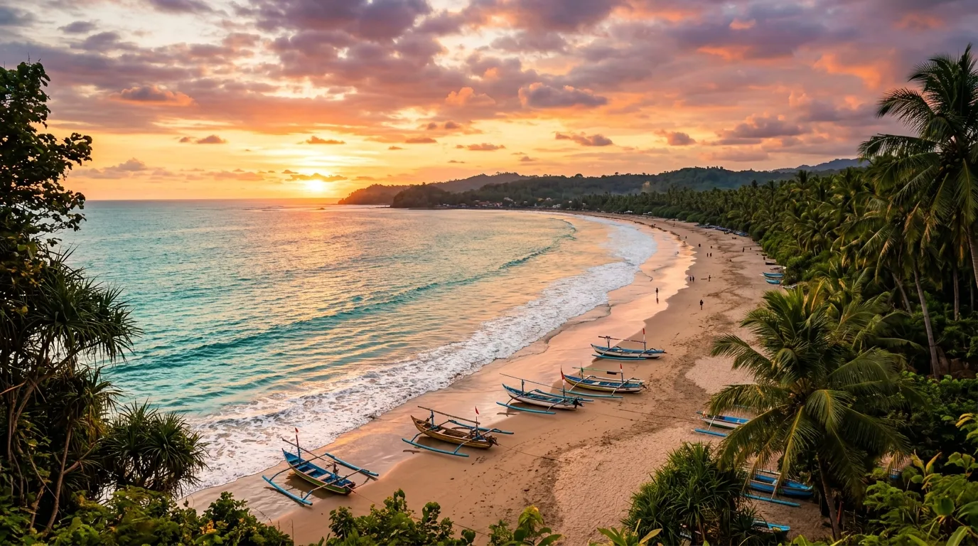 Pantai Pangandaran saat matahari terbenam